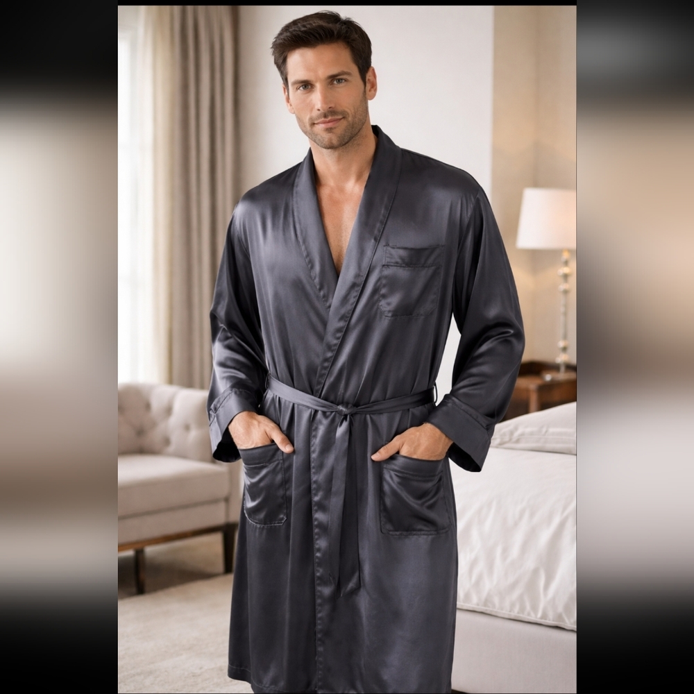 Intimo Luxe Silk Belt Tie Long Men's Robe